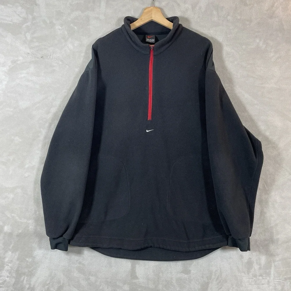 Vtg 90s Nike Center Swoosh Fleece 1/4 Zip Jacket Men 2XL Alpha Project Pockets
